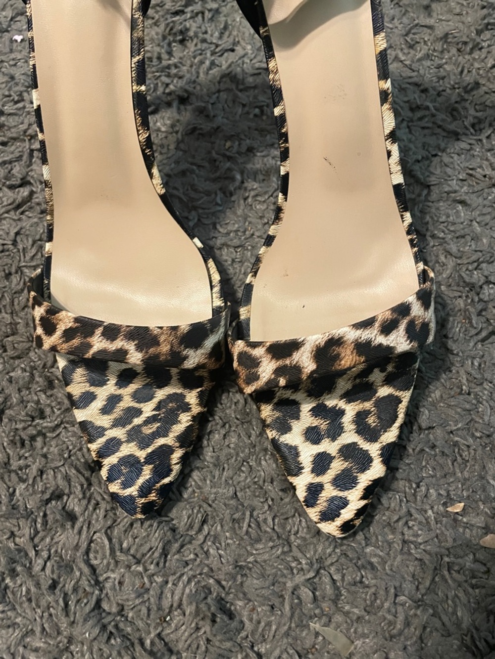 Leopard Print Pointed Toe Ankle Strap Heels - Black/Tan - Picture 2 of 7